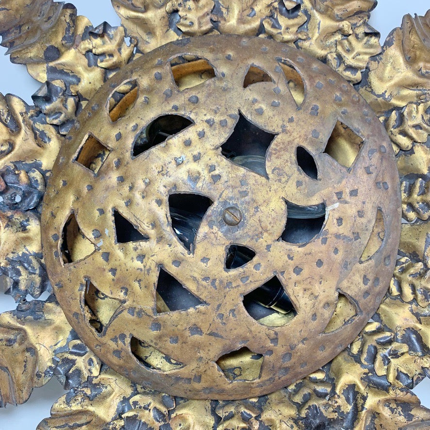 Gold Spanish Sunburst Light Light with Perforate Decorative Plate