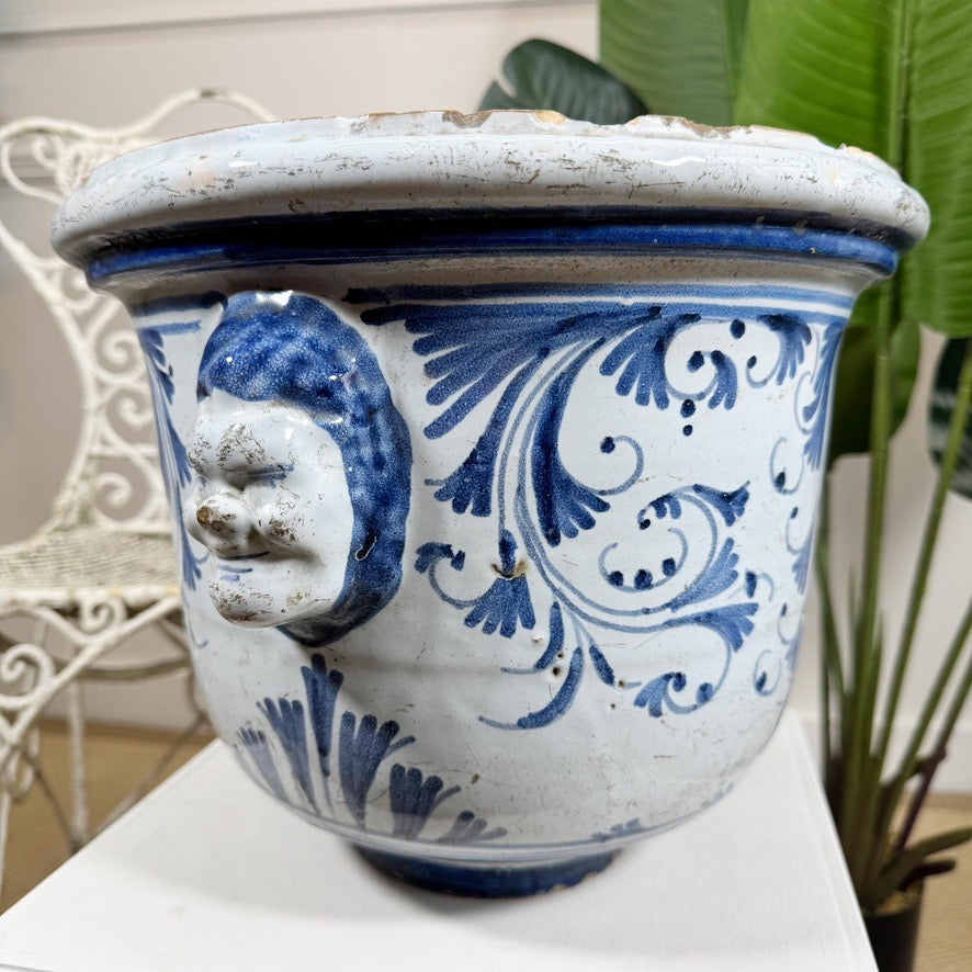 18th Century Blue and White French Cachepot probably Nevers