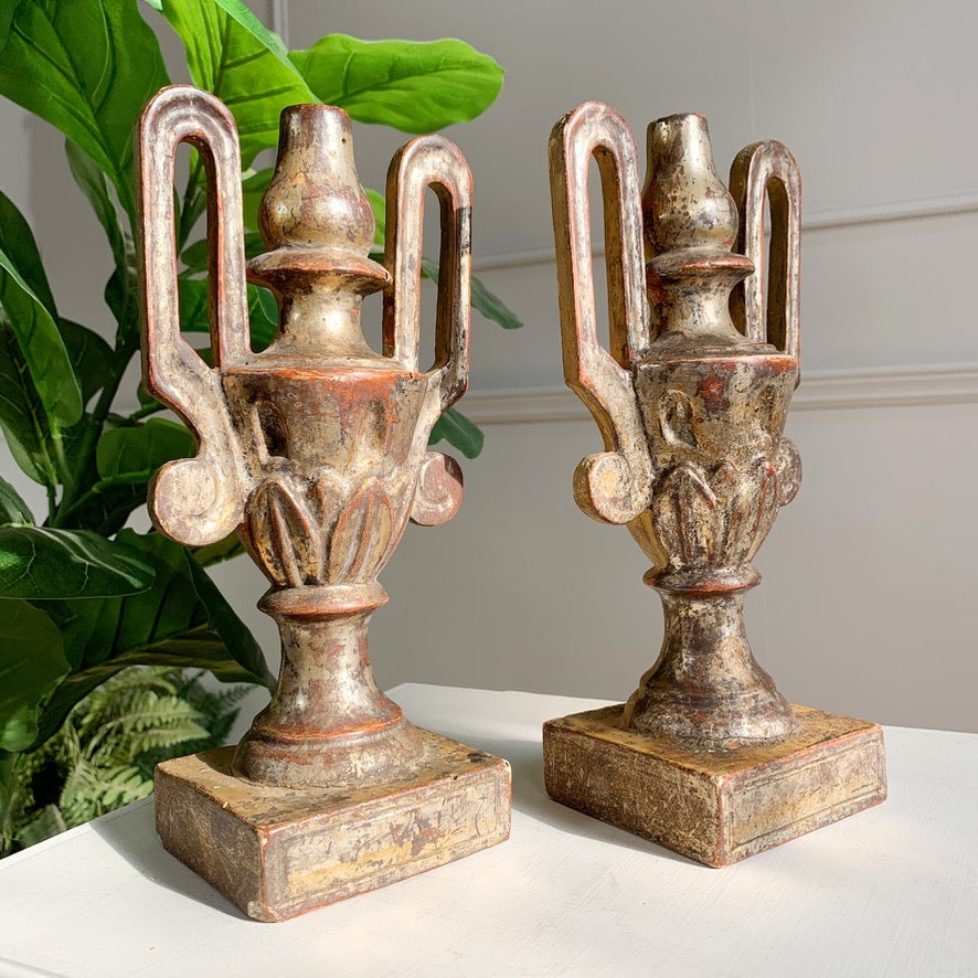 Pair of Late 18th Century Gold Wood and Gesso Baroque Altar Vases