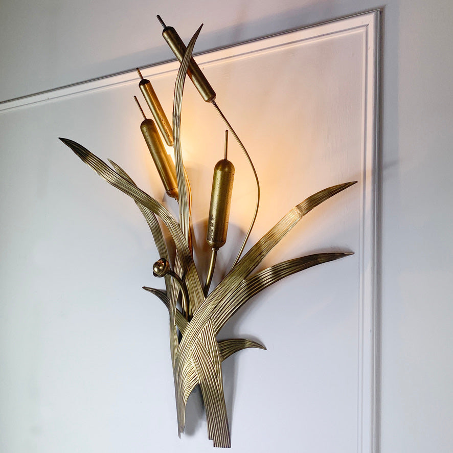 1970's Italian Gold Bulrush Wall Light