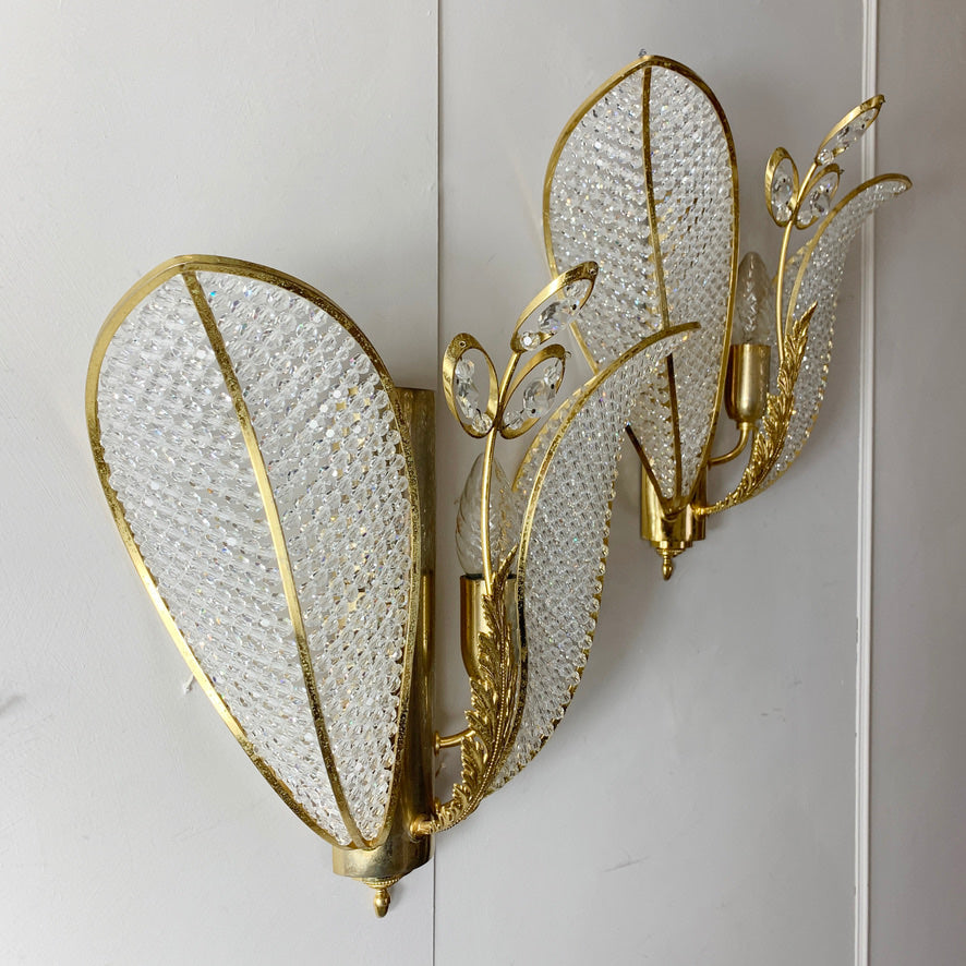 Palwa Gold Crystal Tulip Wall Lights 1970's