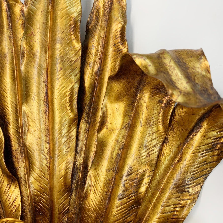 Pair of Italian Gilt Tole Palm Leaf and Coronet Wall Lights