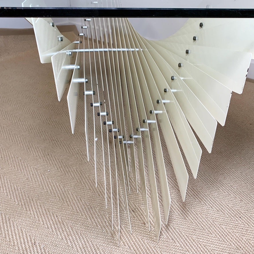 White Italian Sculptural Fan Designer Coffee Table 1970's