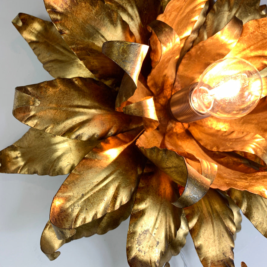 Large Gold Toleware Italian Flower Light 1960's