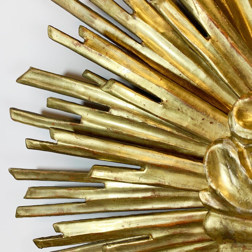 Large Water Gilded Gold Wooden Chapel Sunburst Flush Light