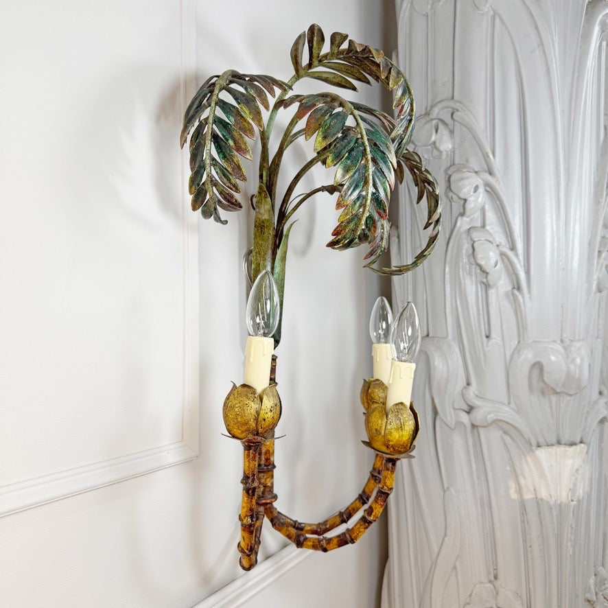 Antique Faux Bamboo Palm Leaf Wall Light France 1930's