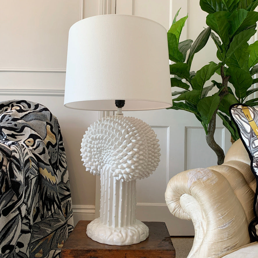 1970's White Ceramic Cactus Lamp Italian