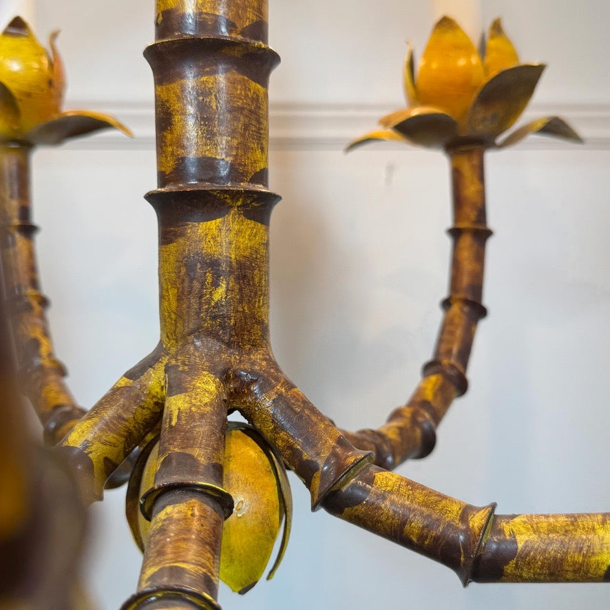 Antique Faux Bamboo Palm Leaf Chandelier France 1930's