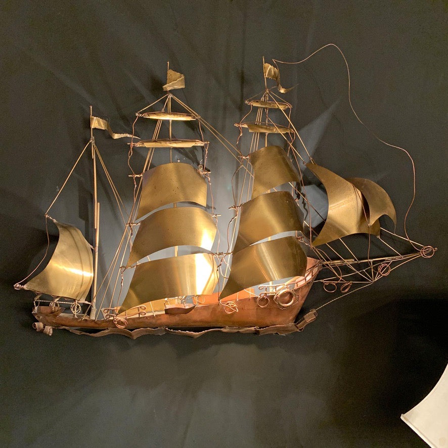 Daniel D'haeseleer Gold Galleon Wall Light C 1970's
