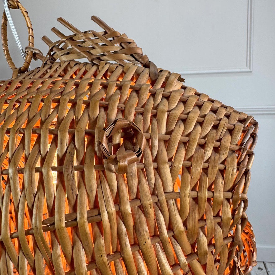 1950s Large Wicker Fish Pendant Light