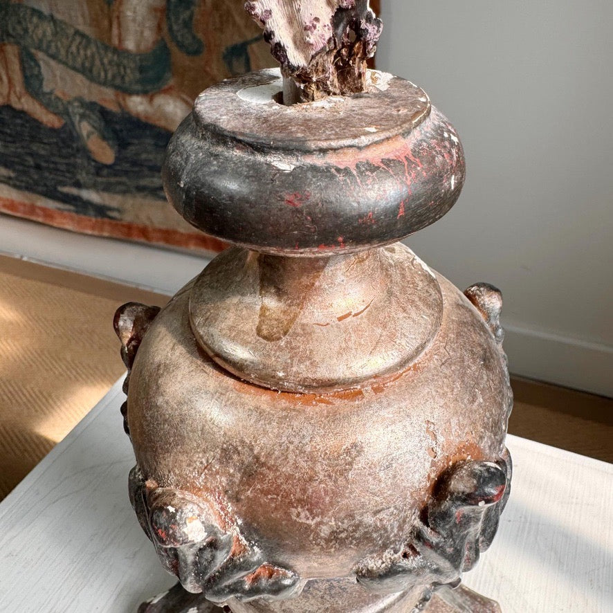 Wood and Gesso Altar Vase in Rose Silver 18th Century Italian