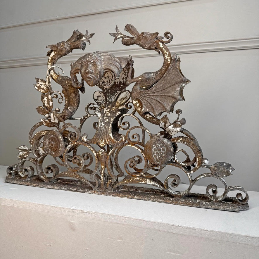 19th Century Wrought and Cast Iron Gothic Overdoor Light