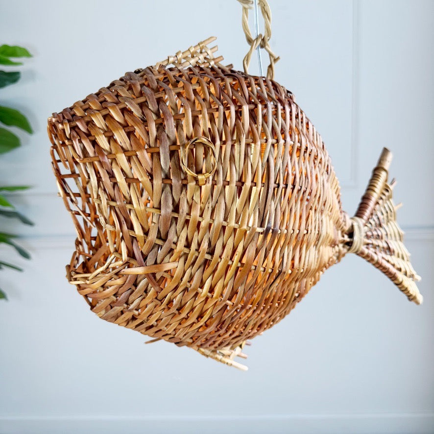 Wicker Fish Ceiling Light Mid Century France