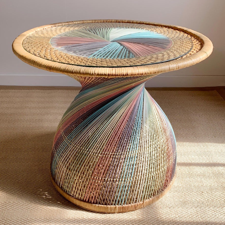 Italian Rainbow Rattan 'Emmanuelle' Peacock Coffee Table 1970's