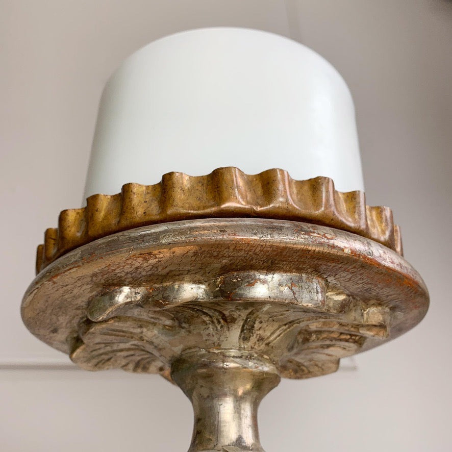 Large 19th Century Silver Baroque Gilt Wood Candlestick