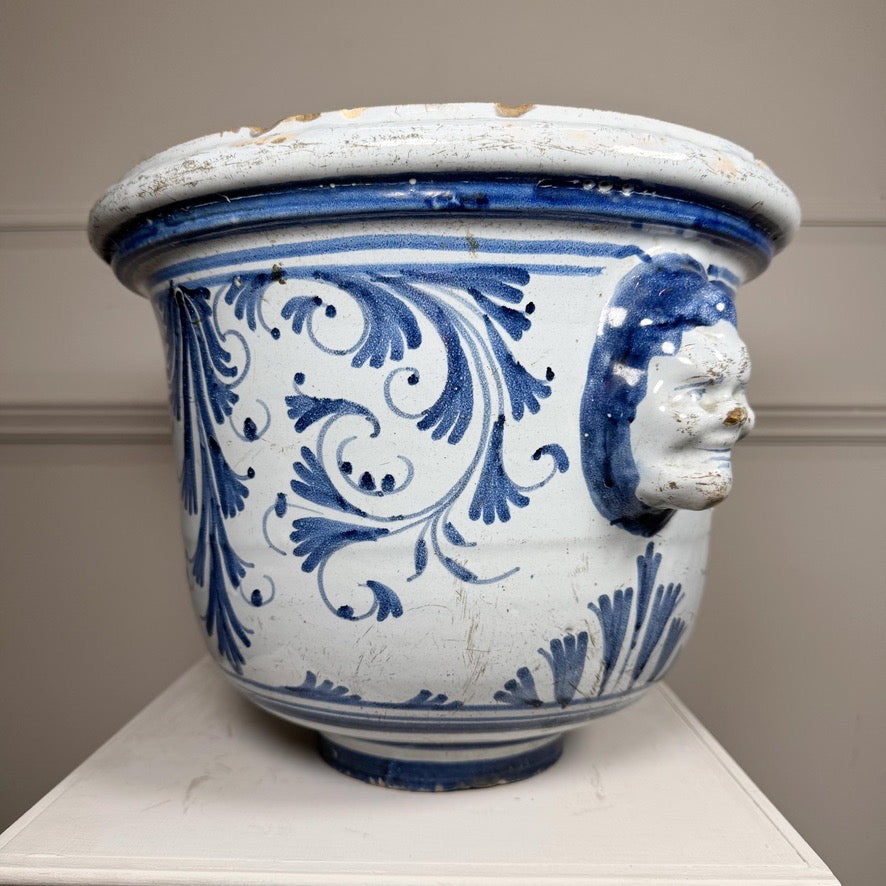 18th Century Blue and White French Cachepot probably Nevers
