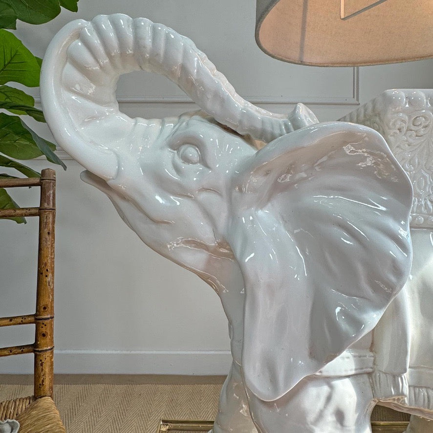 Mid Century Malicorne Ceramic Elephant Table Lamp
