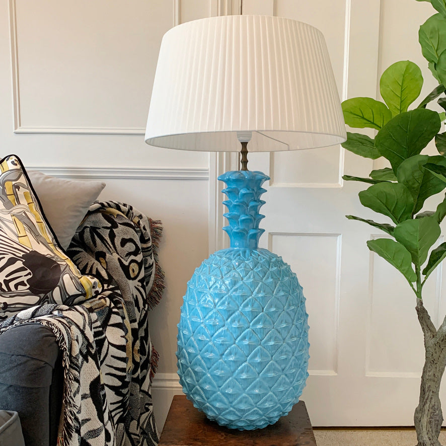 Exceptional Italian Blue Ceramic Pineapple Lamp of Huge Proportions 1960's