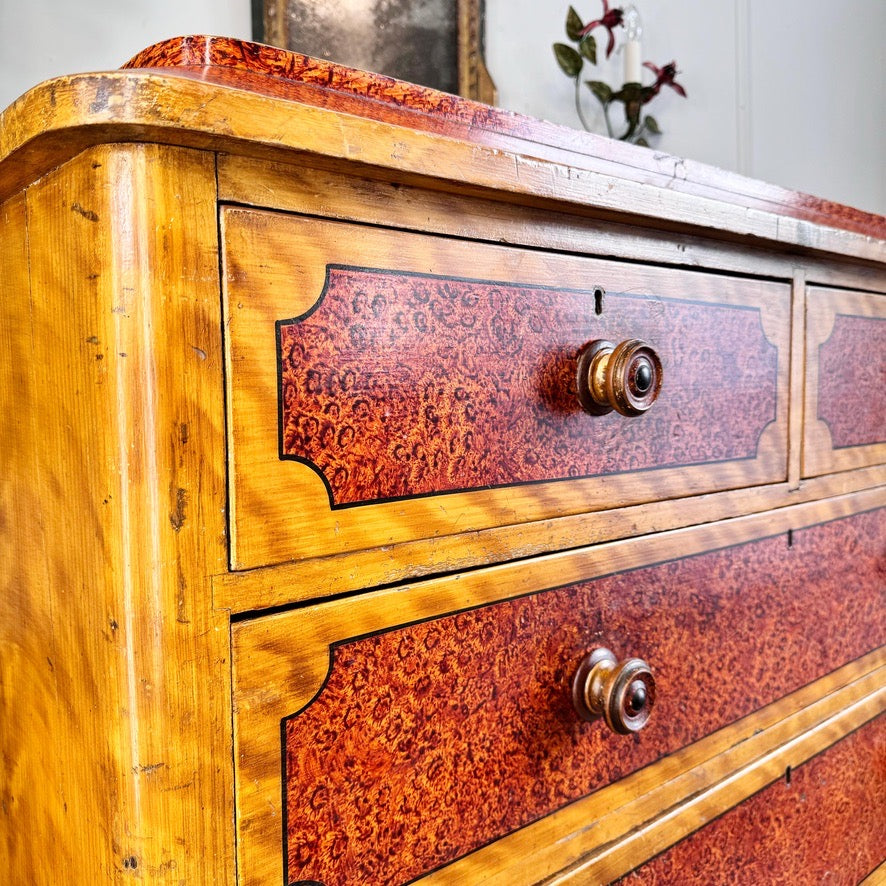 Biedermeier Scumble and Faux Burlwood Painted Chest of Drawers