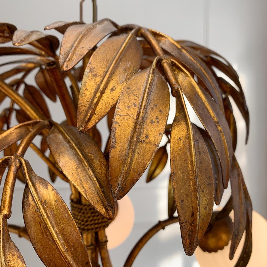 Hans Kogl Gilt Faux Bamboo Chandlier with Glass Globes