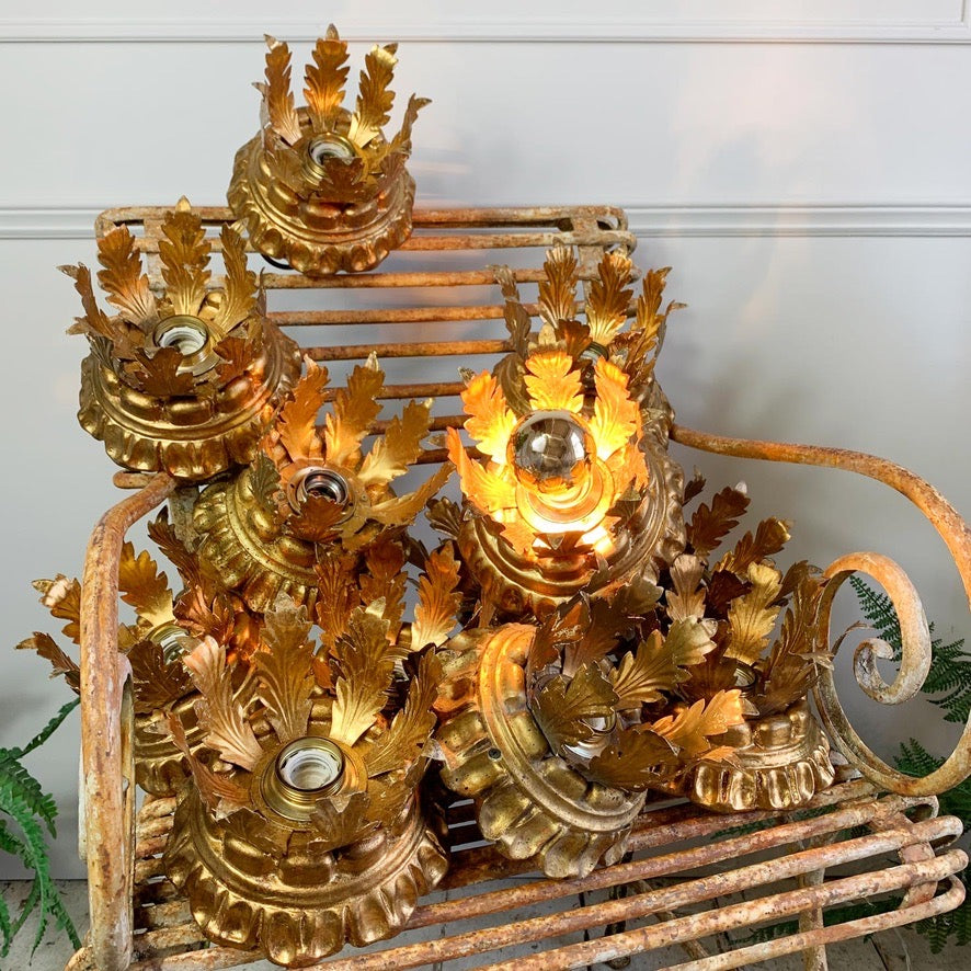 Italian Florentine Giltwood Ceiling Crown Lights
