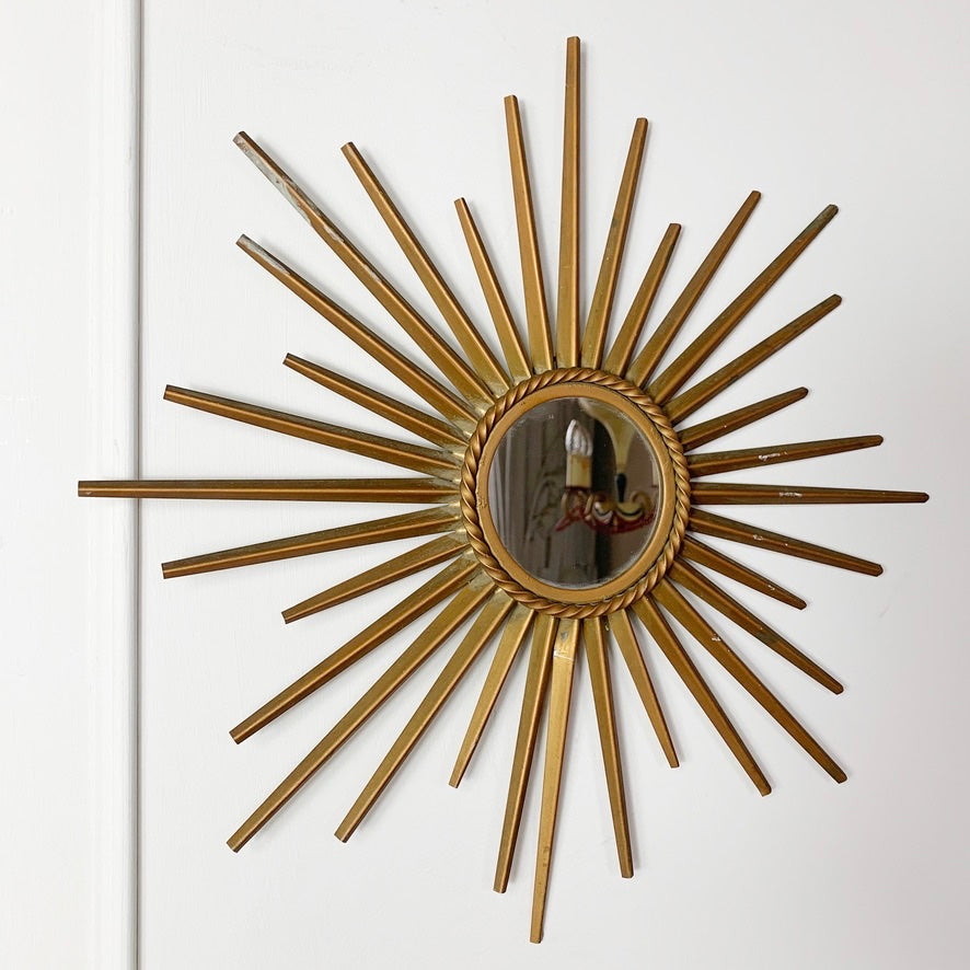 Chaty Vallauris 1950s Petite Gold Sunburst Mirror