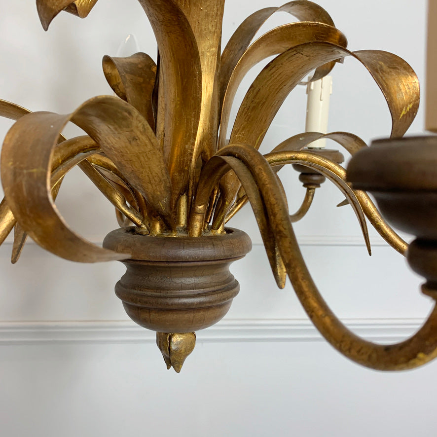 Italian Broad Leaf Gold Chandelier 1970's