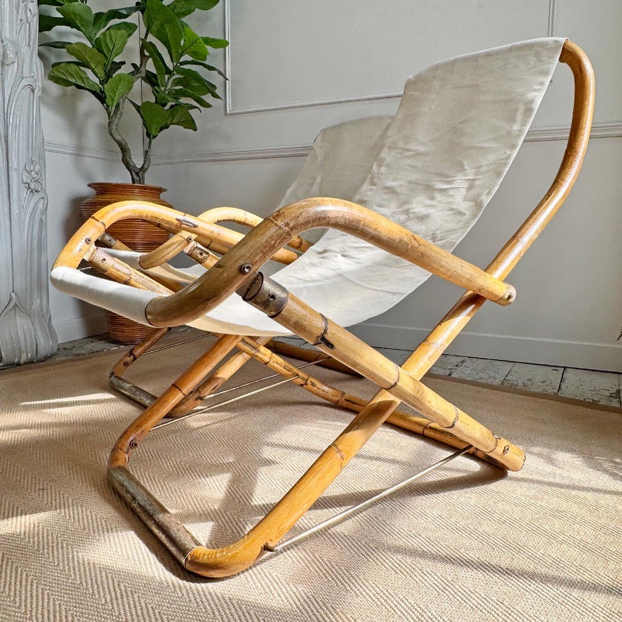 Pair of Vintage Folding Bamboo Deck Chairs 1960's Italian