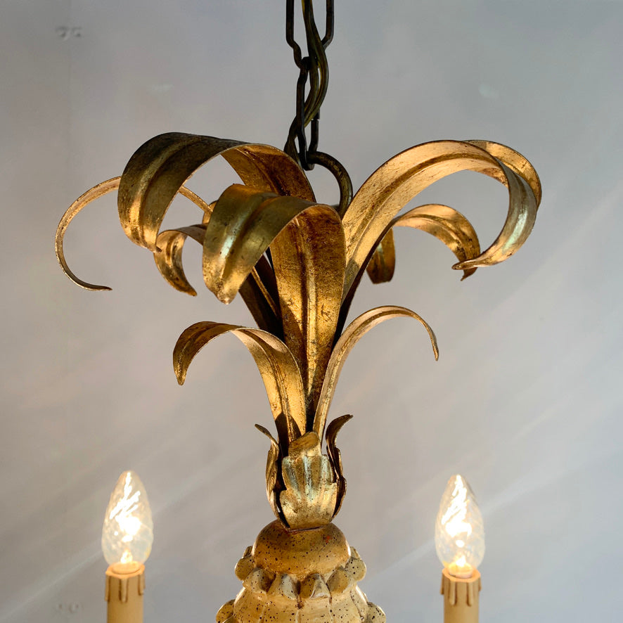Italian Carved Wood Pineapple Chandelier 1970's