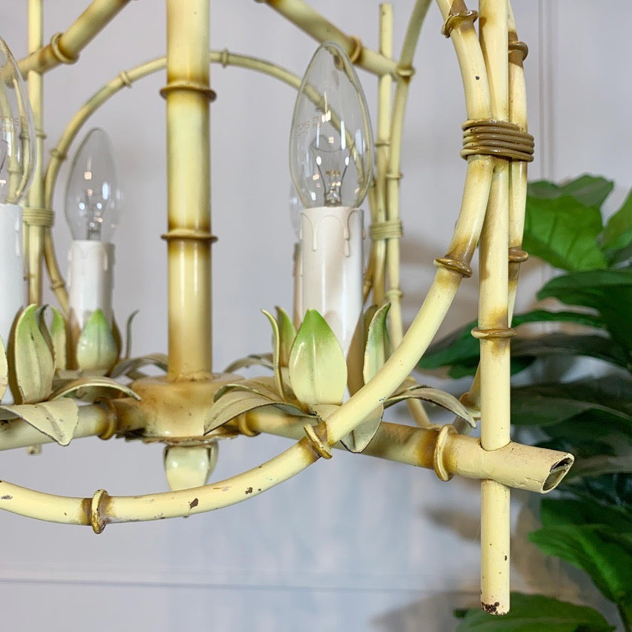 Pair of Faux Bamboo Pagoda Chandeliers Italy 1950's