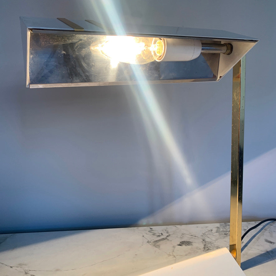 Italian White Enamel & Brass Desk Lamp, 1980's