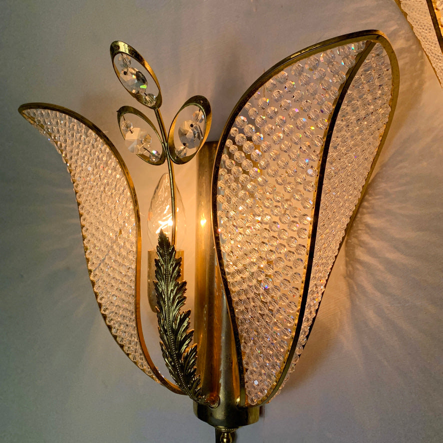 Palwa Gold Crystal Tulip Wall Lights 1970's