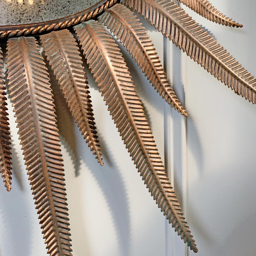 1970's Italian Copper Feathered Sunburst Mirror