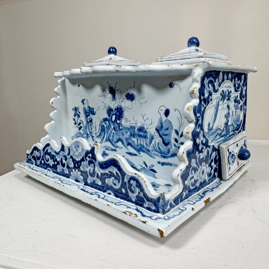 18th Century Dutch Delft Blue and White Ink Well attributed to Anthoni Pennis