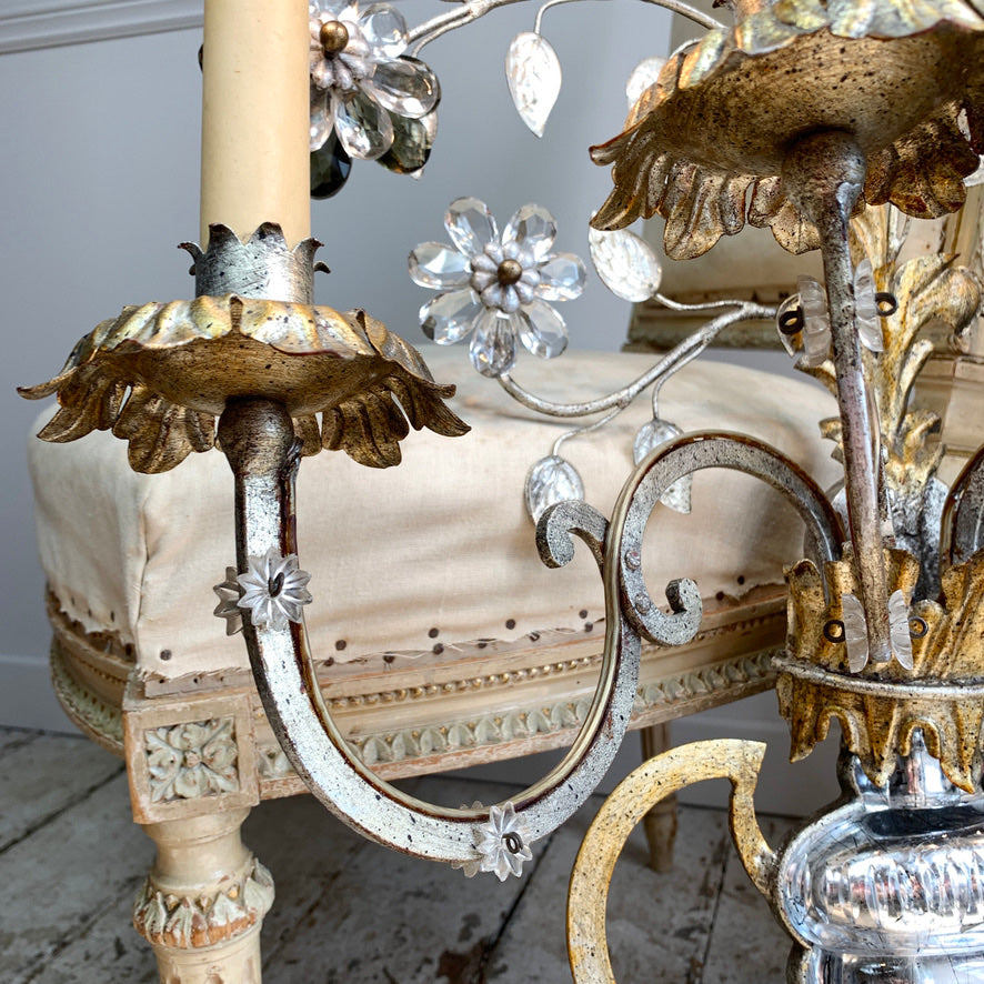 Monumental Gilt Iron and Murano Crystal Banci Firenze Wall Light