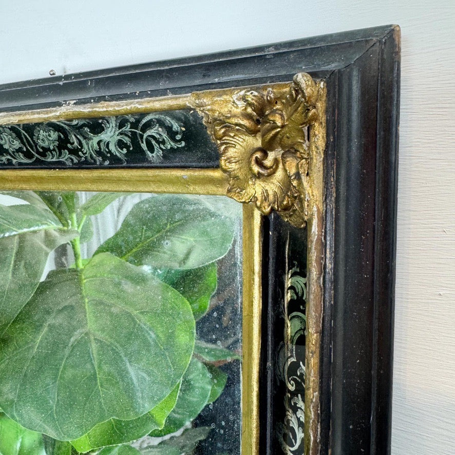 Late 19th Century Gilt and Black Eglomise Wall Mirror