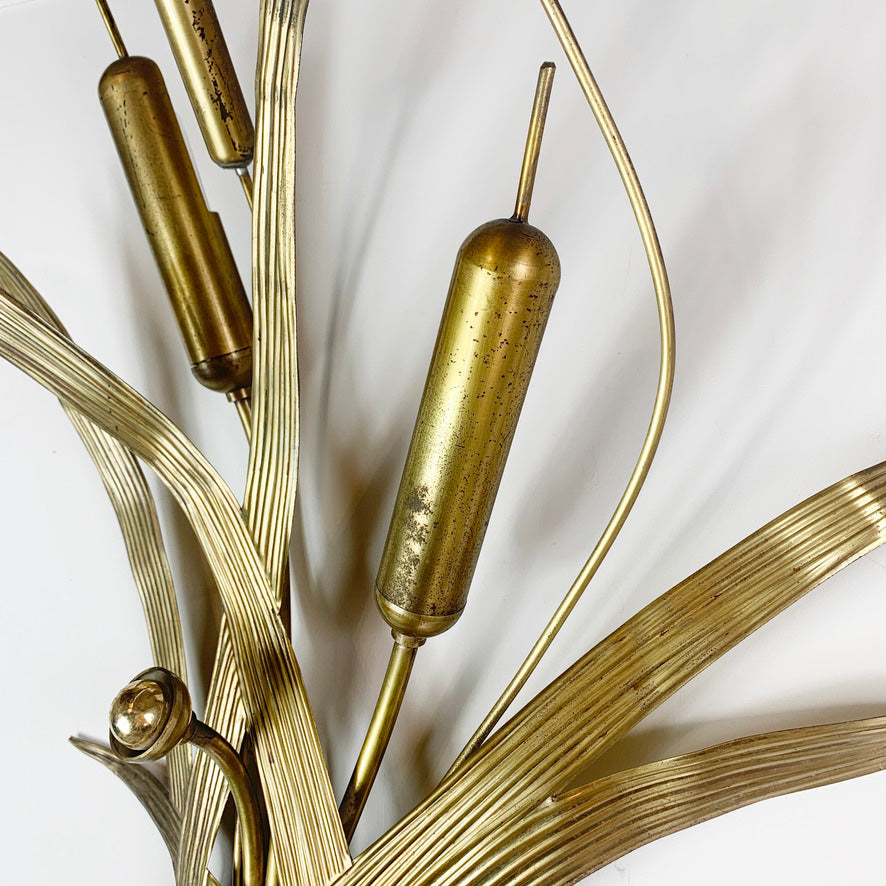 1970's Italian Gold Bulrush Wall Light