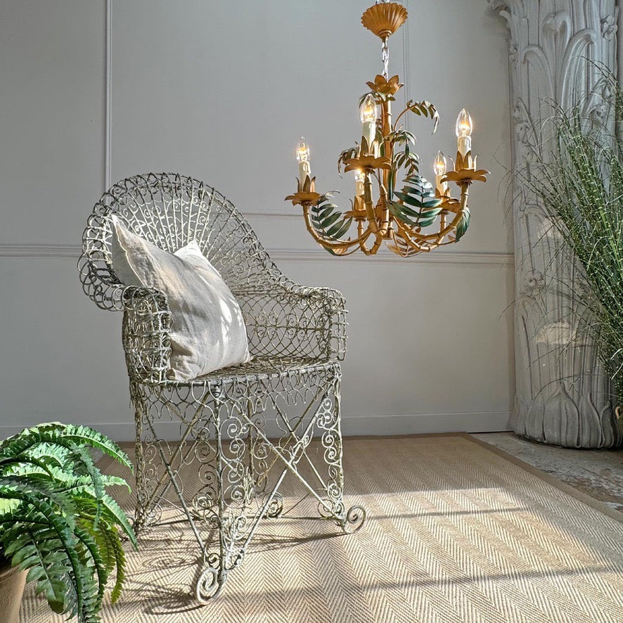 Faux Bamboo Palm Leaf Italian Tole Chandelier 1960's