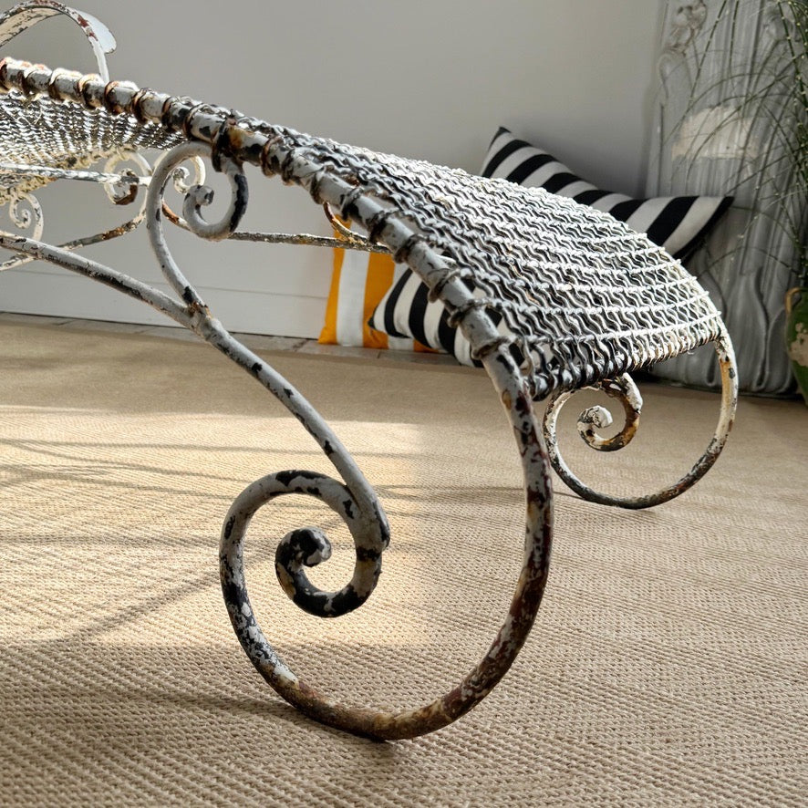 Antique Wrought Iron and Wirework Garden Lounger