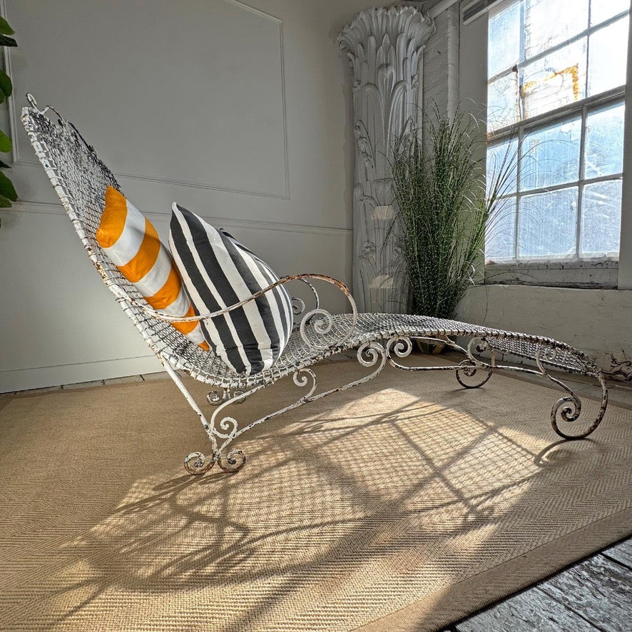 Antique Wrought Iron and Wirework Garden Lounger