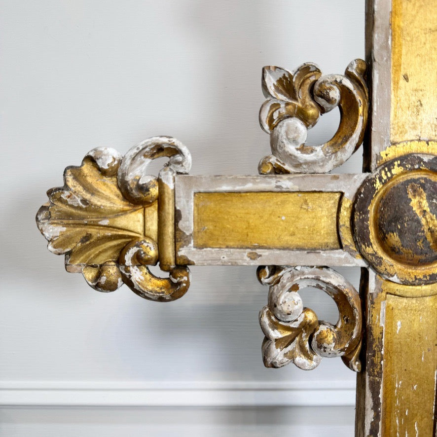 Neo-gothic Giltwood Processional Cross on Orb Circa 1810