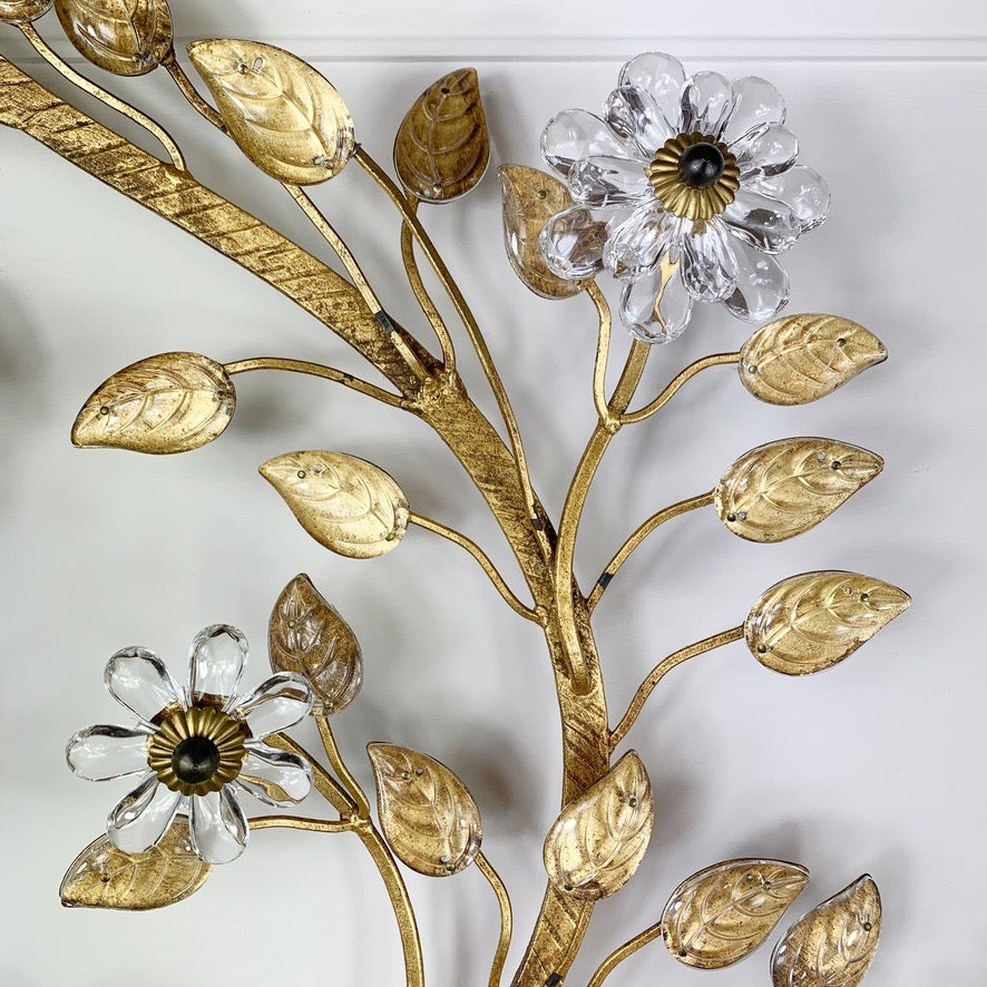 Stunning Large Banci Firenze Gilt Iron and Crystal Parrot Wall Light