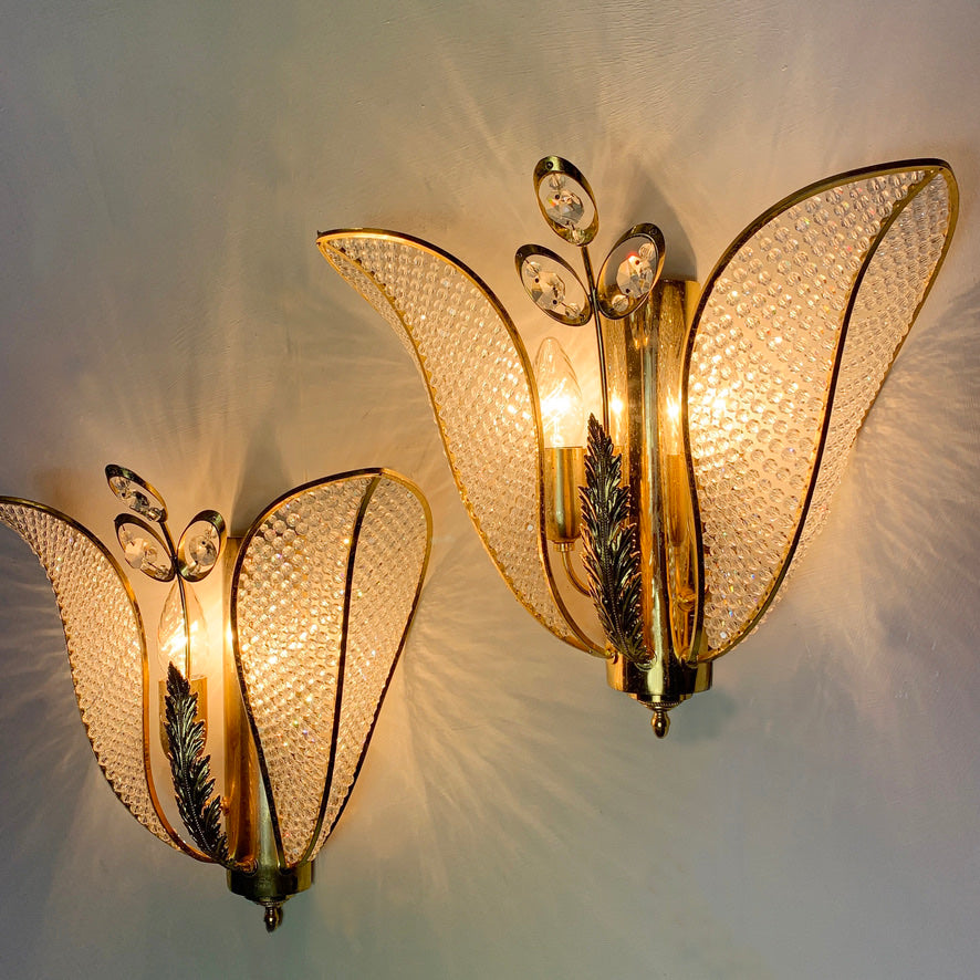 Palwa Gold Crystal Tulip Wall Lights 1970's