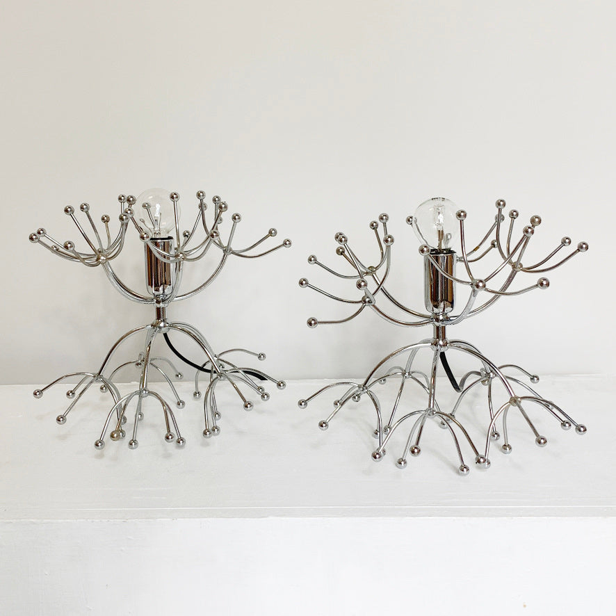 Pair Of Silver Gaetano Sciolari Sputnik Table Lamps Italy 1960s