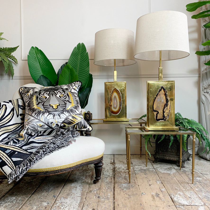 Superb Pair of Willy Daro Agate and Brass Table Lamps