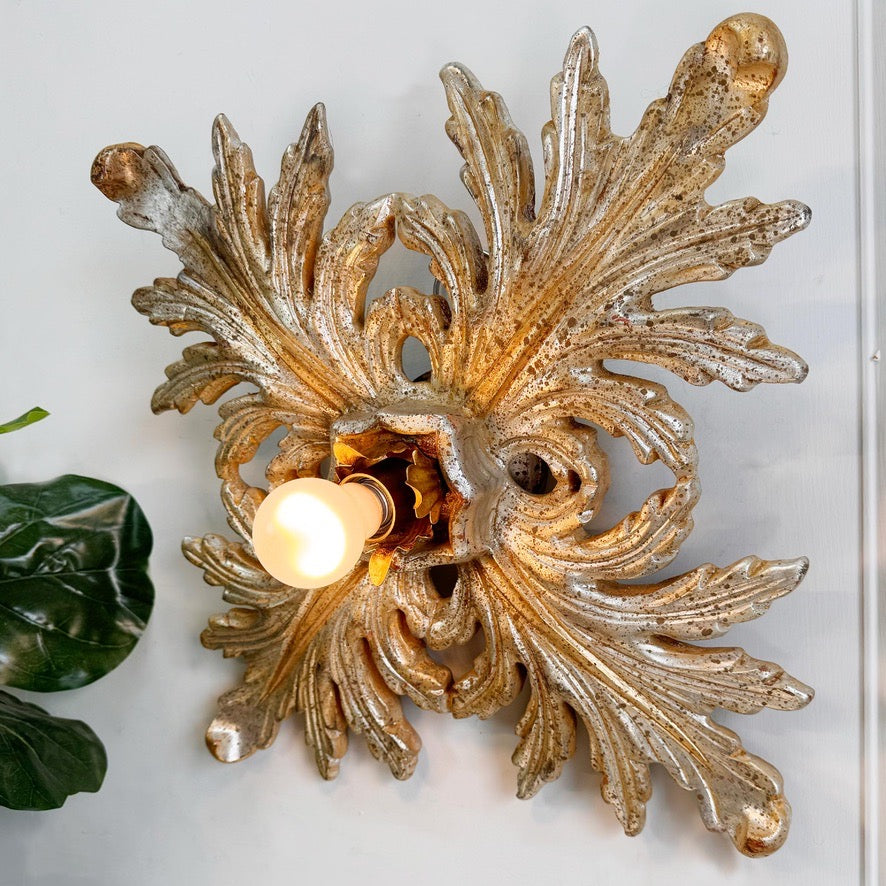 Silver Giltwood Florentine Flush Mount Light