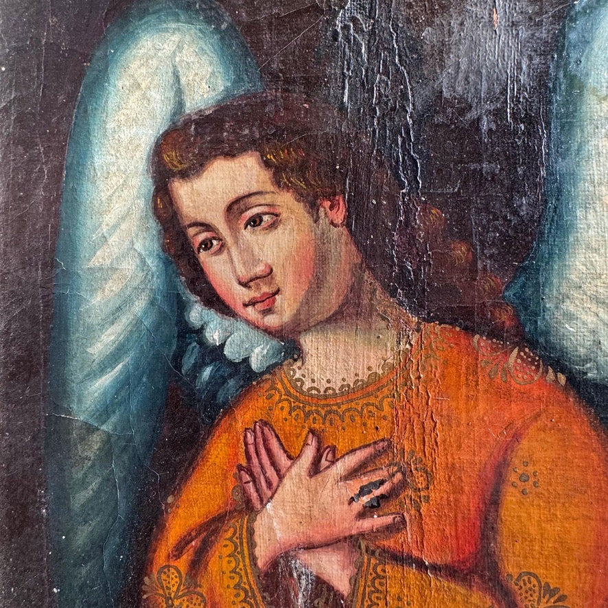 17th Century Cuzco School Oil Painting On Canvas Archangel Selaphiel