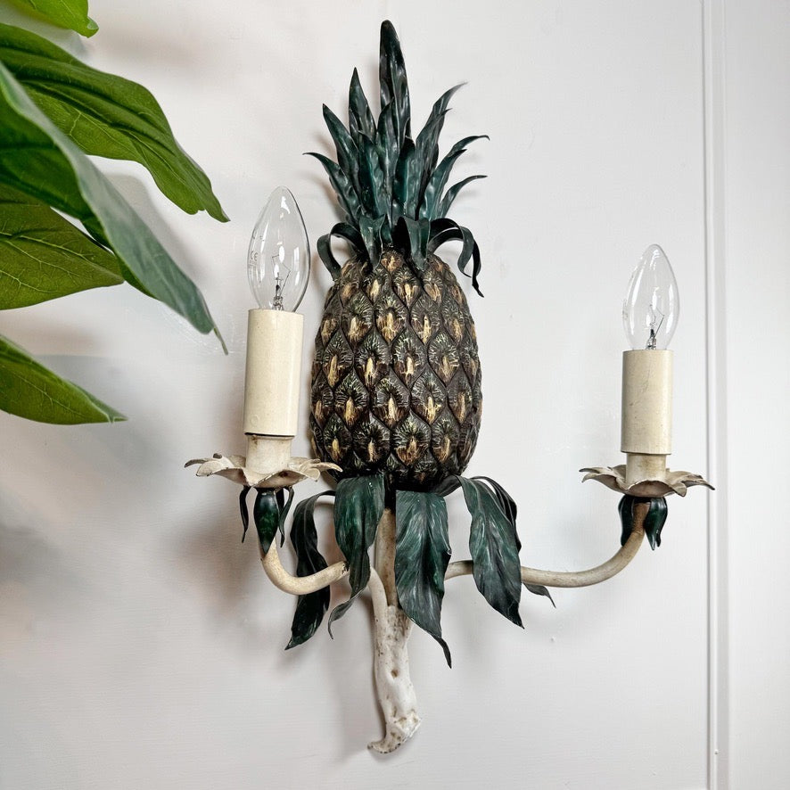 Polychrome Painted 1930's Italian Pineapple Wall Light
