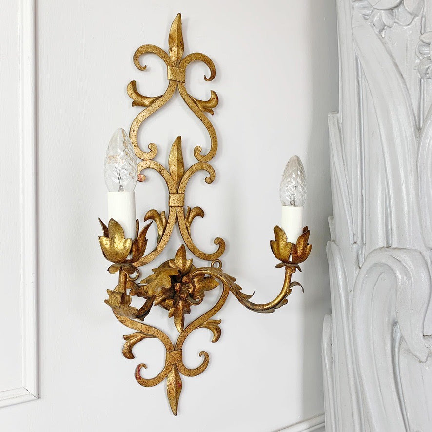 Spanish Gilt Iron Baroque Wall Light 1950's