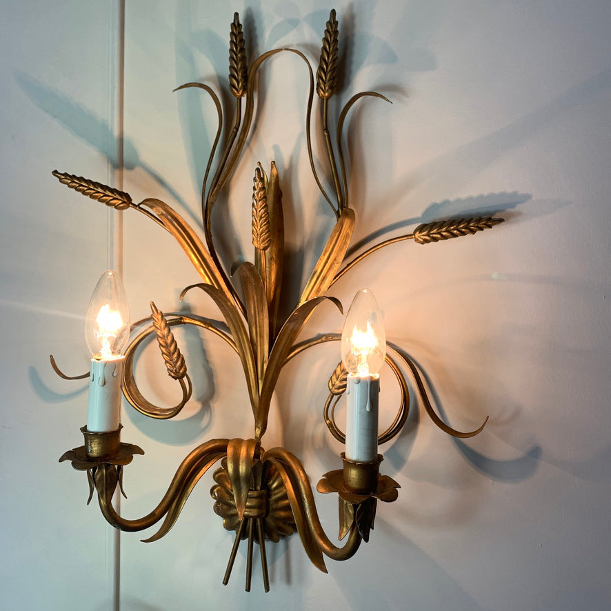 Set Of 3 Hans Kogl Gold Wheat Sheaf Wall Lights